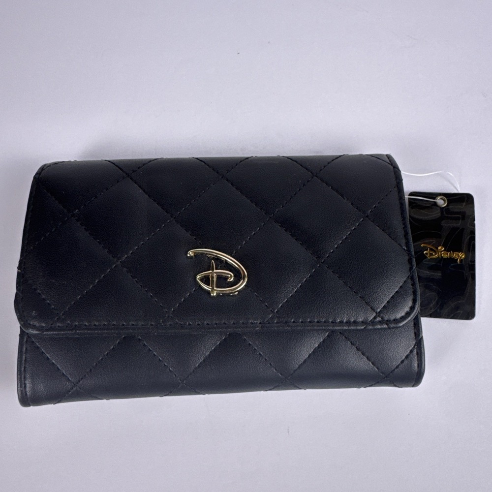 Disney Buckle-Down Quilted Black Wallet NWT Gold D Logo Women's Wallet - Picture 1 of 7